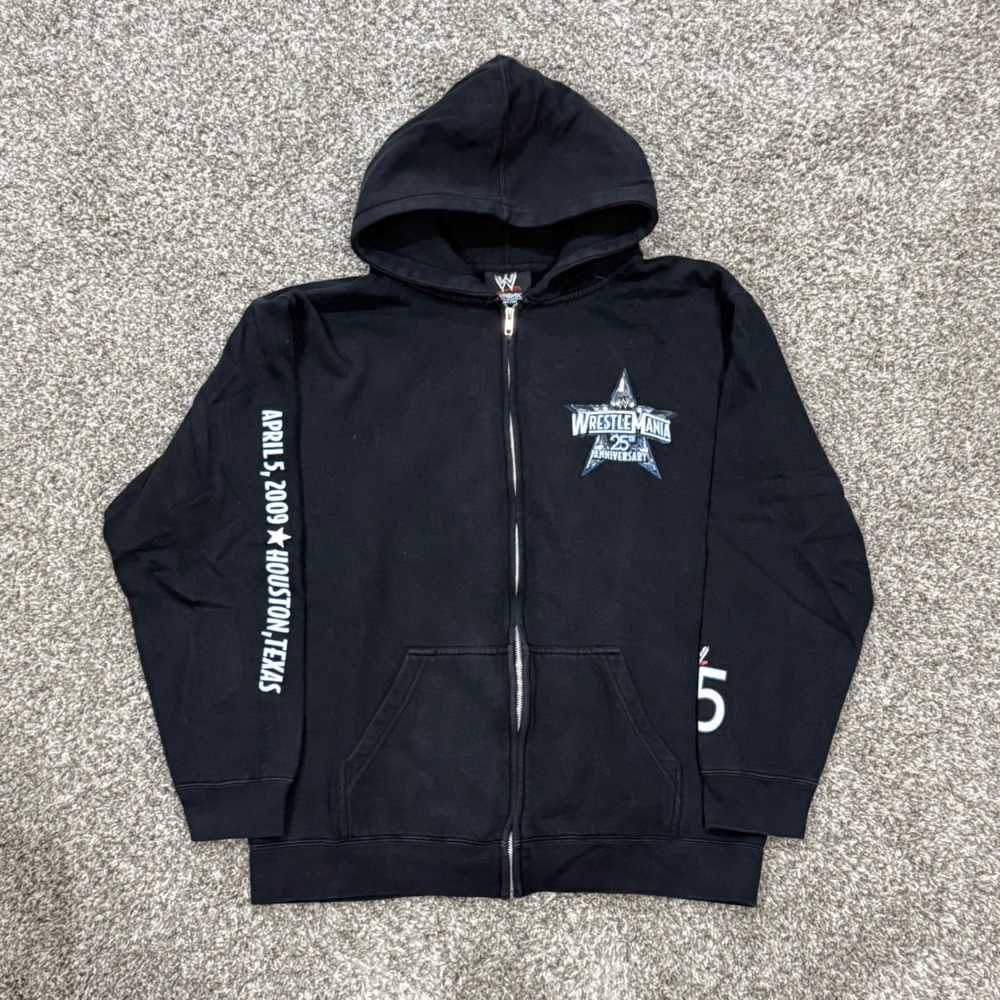 WWE WrestleMania 25th Anniversary Zip Up Hoodie Mens L Houston Event 2009 Y2K